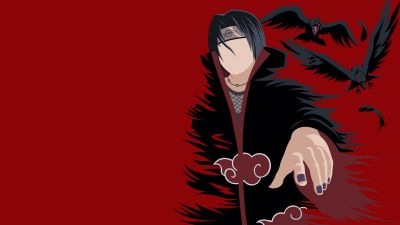 Itachi Uchiha, 5K, Naruto, Minimal art, Red background, Faceless