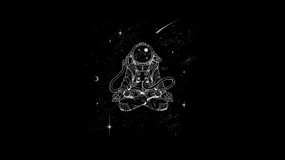 Astronaut, Yoga, Meditation, Minimal art, Space artwork, Black background, AMOLED