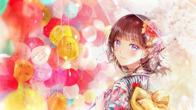 Anime girl, Colorful background, Girly backgrounds, Floral Background, 5K