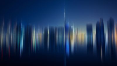 Cityscape, Skyline, Panorama, Blurred lights, City lights, 5K