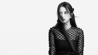 Jisoo, Monochrome, Blackpink, K-Pop singer, White background, Portrait, Black and White