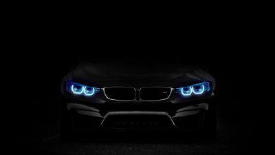 BMW M3, Angel Eyes, Black background, 5K