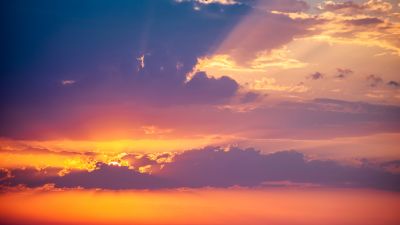 Sunset, Evening sky, Clouds, Sun behind clouds, Dramatic, Summer