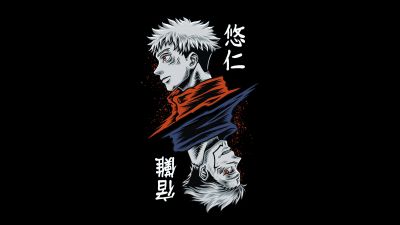 Yuji Itadori, Sukuna, Jujutsu Kaisen, AMOLED, Black background