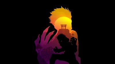 Yuji Itadori, 5K, Jujutsu Kaisen, AMOLED, Black background, Sukuna