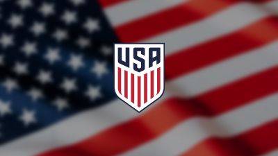 USMNT logo, USA Flag background, United States men's national soccer team, American flag background, 5K