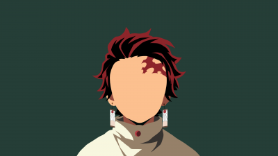 Tanjiro Kamado, Minimal art, Demon Slayer: Kimetsu no Yaiba, Grey background, Green background, Sage green, Simple