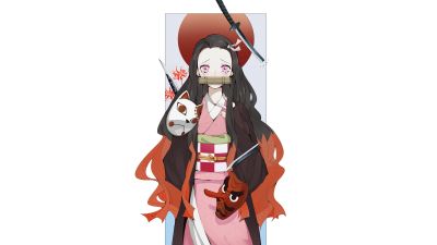 Nezuko Kamado, Warding Mask, Demon Slayer: Kimetsu no Yaiba, 5K, White background