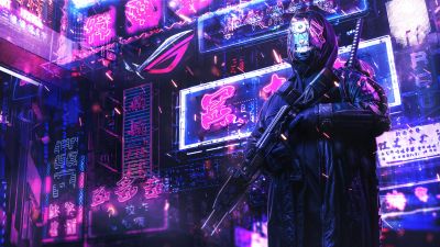 Cyberpunk, Futuristic, Neon background, ASUS ROG, Dystopian