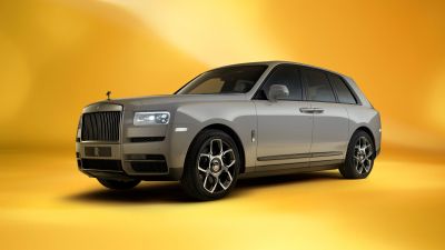 Rolls-Royce Cullinan, Tempest Grey, Orange background, 5K, 8K