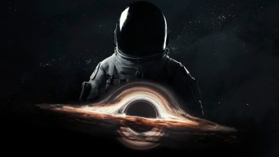 Astronaut, Wormhole, Cosmos, Gargantua black hole, 5K