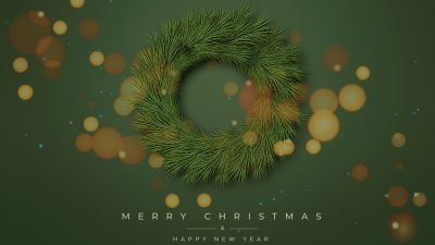 Merry Christmas, Sage green, Happy New Year, Christmas wreath, Green background, 5K, 8K, Navidad, Noel