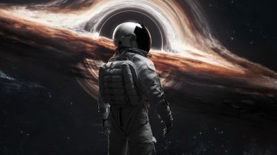 Wormhole, Astronaut, Gargantua black hole, Cosmos, Interstellar, 5K