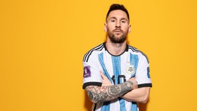 Lionel Messi, Soccer Player, Football player, Argentine footballer, Yellow background, Qatar 2022