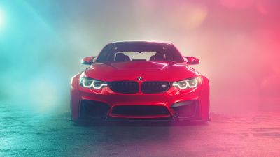 BMW M4, Performance Sedan, 5K, Colorful smoke