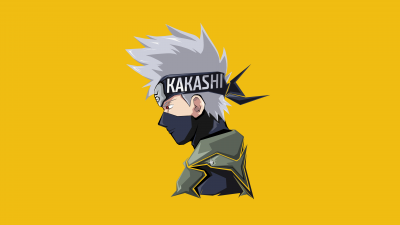 Kakashi Hatake, Illustration, Naruto, Minimal art, Yellow background, 5K, 8K