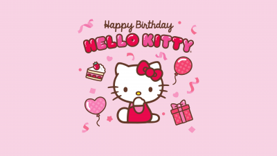 Happy Birthday, Hello Kitty background, Pink background, 5K, Sanrio, Pink text