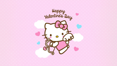 Happy Valentine's Day, Hello Kitty, Pink background, Sanrio, February