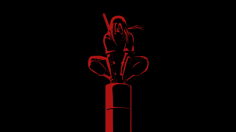 Itachi Uchiha, Black background, Samurai, Ninja, Naruto, AMOLED, 5K, Simple, Wallpaper