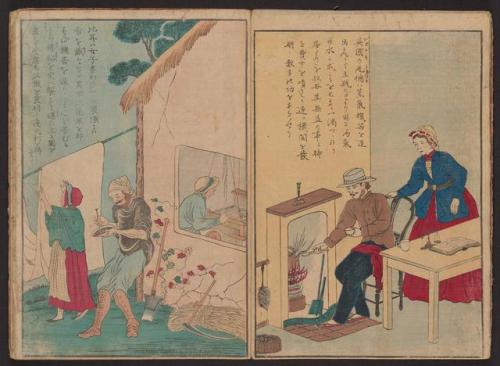 While Japan had limited trade and contact with the West for much of the 17th through 19th centuries, things opened up in the mid-1800s. [Yōdō jizu] contains a number of interesting depictions on this modernization period, including these...