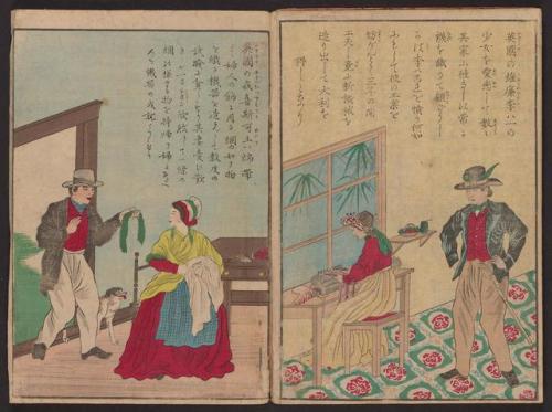 While Japan had limited trade and contact with the West for much of the 17th through 19th centuries, things opened up in the mid-1800s. [Yōdō jizu] contains a number of interesting depictions on this modernization period, including these...