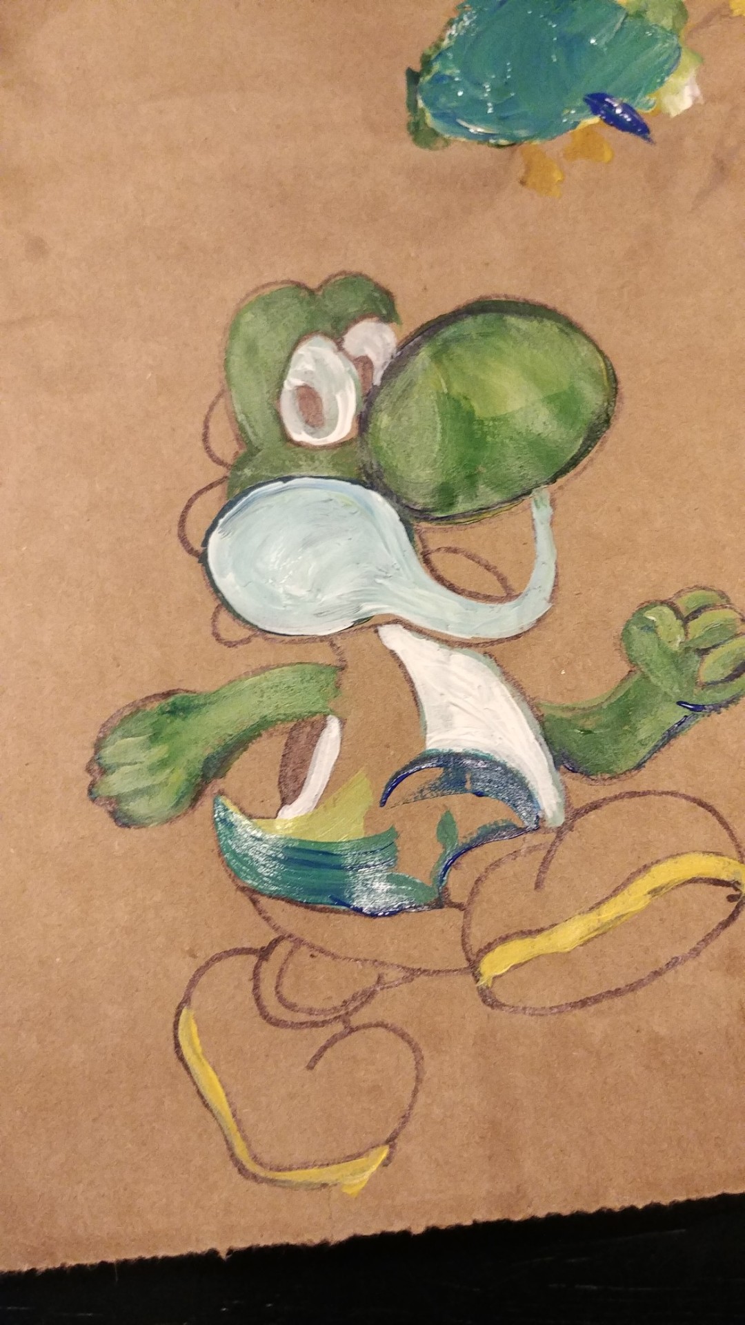 sketch of Yoshi, partially painted