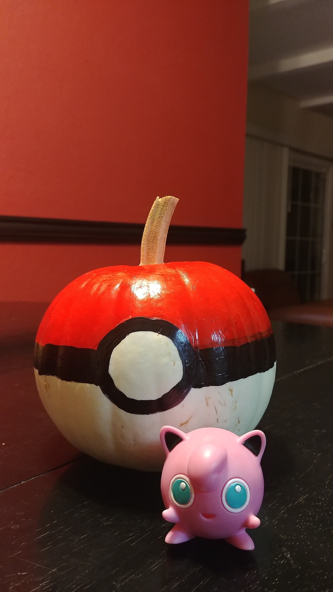 Jigglypuff and Pokeball pumpkin. White pumpkin and enamel paint. Shiny!