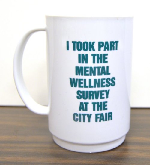 #FridayFeature of new accessions to the JMM collections: Plastic mug – sample of a prize given out to participants in a mental health survey at the 1989 Baltimore City Fair by Glass Mental Health Centers. Gift of Saralynn and Dr. Sheldon Glass, JMM...