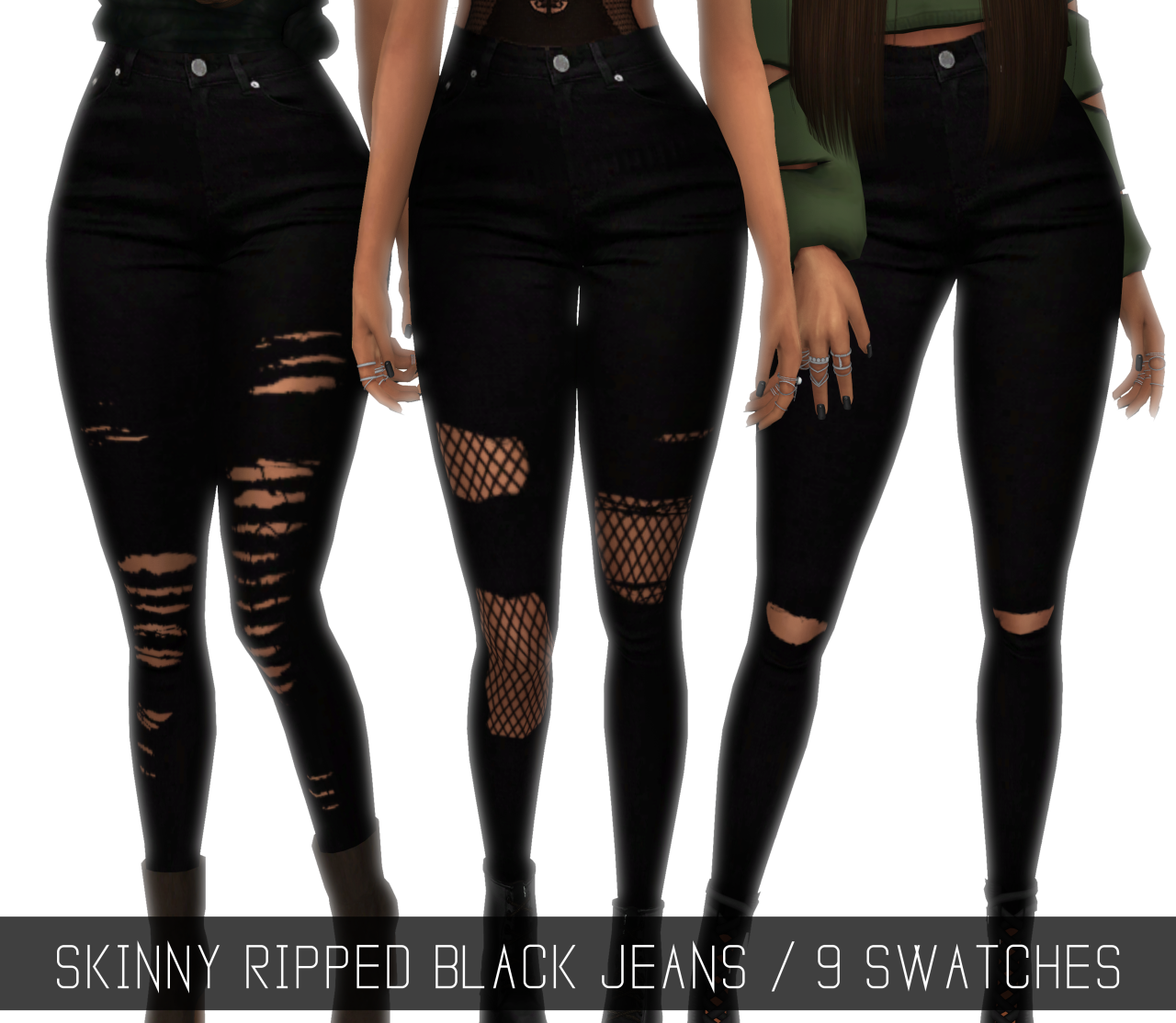 SKINNY RIPPED BLACK JEANS (UPDATED) Since my Tumblr was deleted, some of my cc got lost too. I backed up some of it to the site. But other I didn’t because it simply didn’t fit the theme or I wasn’t really proud of. So I’m going to be updating some...