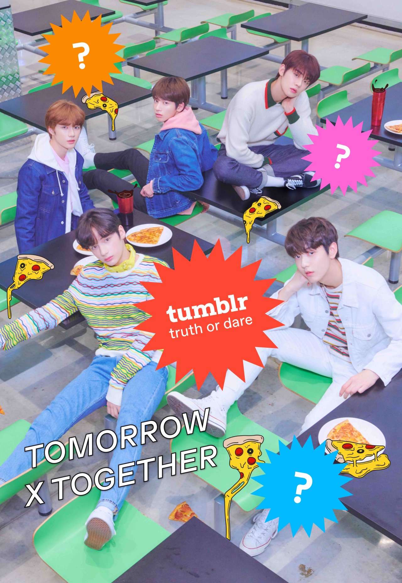 kpop:
“ Want to play Truth or Dare with TOMORROW X TOGETHER? Submit all of your questions and dares here, and the group might respond via video!
Check back on Wednesday, 6/5, at 1 p.m. EST to see if your Qs and dares were chosen. 😸🐶
”