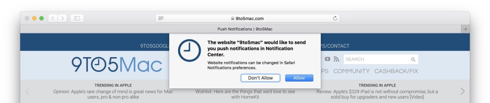 9to5Mac Safari Push Notifications