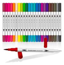 Caneta Brush Pen Duas Pontas Dual Tip Kit 24 Cores Fineliner