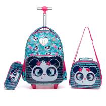 Kit Mochila de Rodinhas Lancheira Térmica Estojo Infantil Escolar Feminino - FERRAZZI