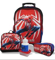 Kit Mochila Escolar Infantil Rodinhas Homem Aranha Tam G - Vou Leve