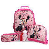 Kit Mochila Escolar Infantil Rodinhas Minnie G Rosa - sm