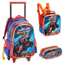 Kit Mochila Infantil Menino Carros Linda Reforçada Prática Grande - New Bag