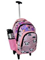 Mochila Escolar Feminina Rodinhas Panda Rosa Resistente - Bezzter