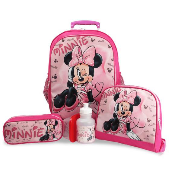 Imagem de Kit Mochila Escolar  Infantil Rodinhas Minnie  G Rosa