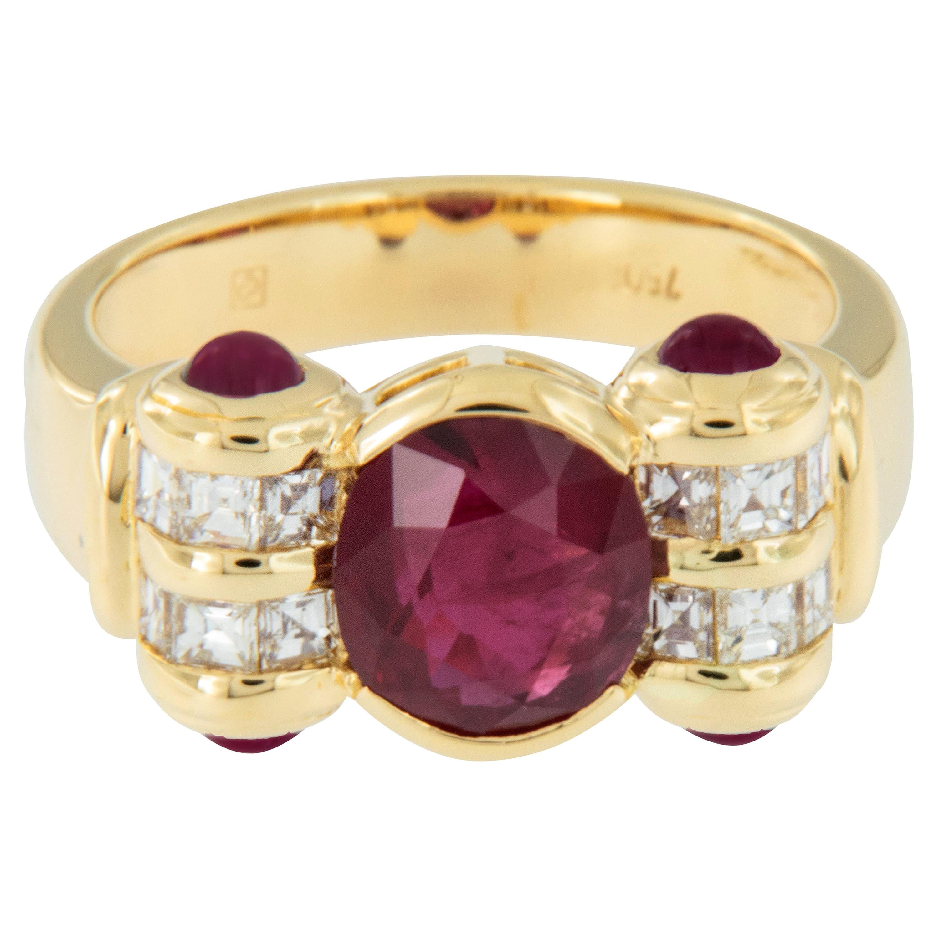 18 Karat Gold Ruby and Diamond Ring For Sale