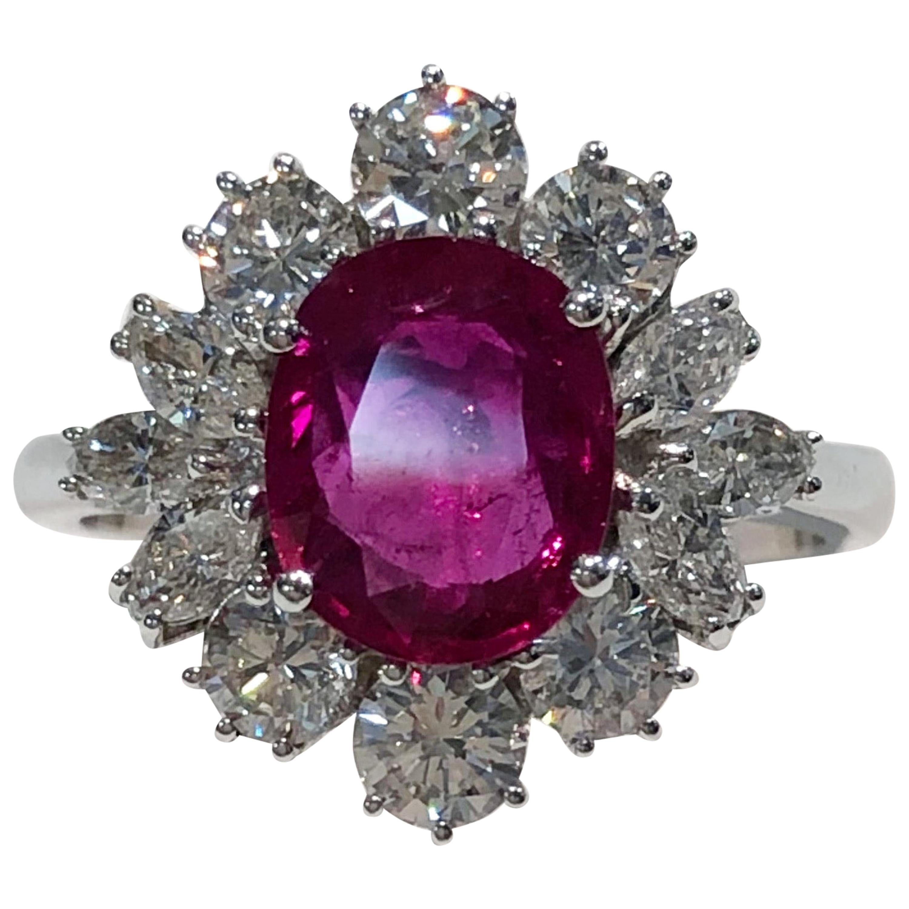 18 Karat White Gold Diamond and Ruby Ring