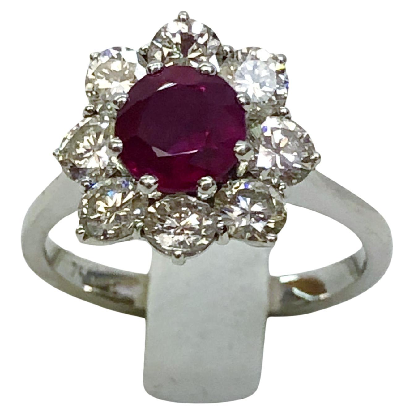 18 Karat White Gold Ruby and Diamond Ring