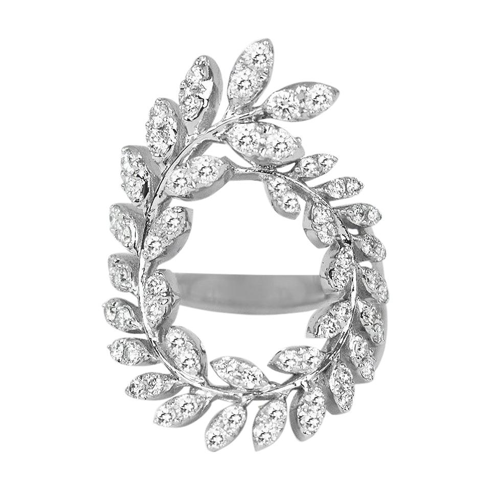 18k Ring White Gold Ring Diamond Ring Diamond Leaves Ring Gold Fancy Ring