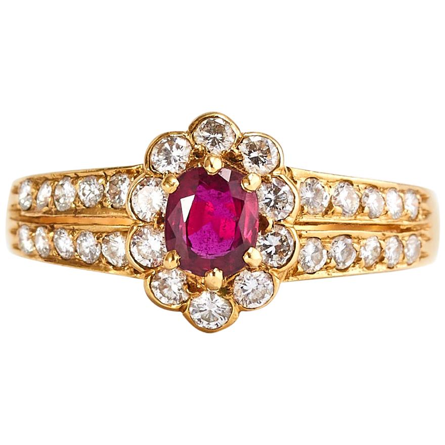 18k Yellow Gold Ruby and Diamond Ring