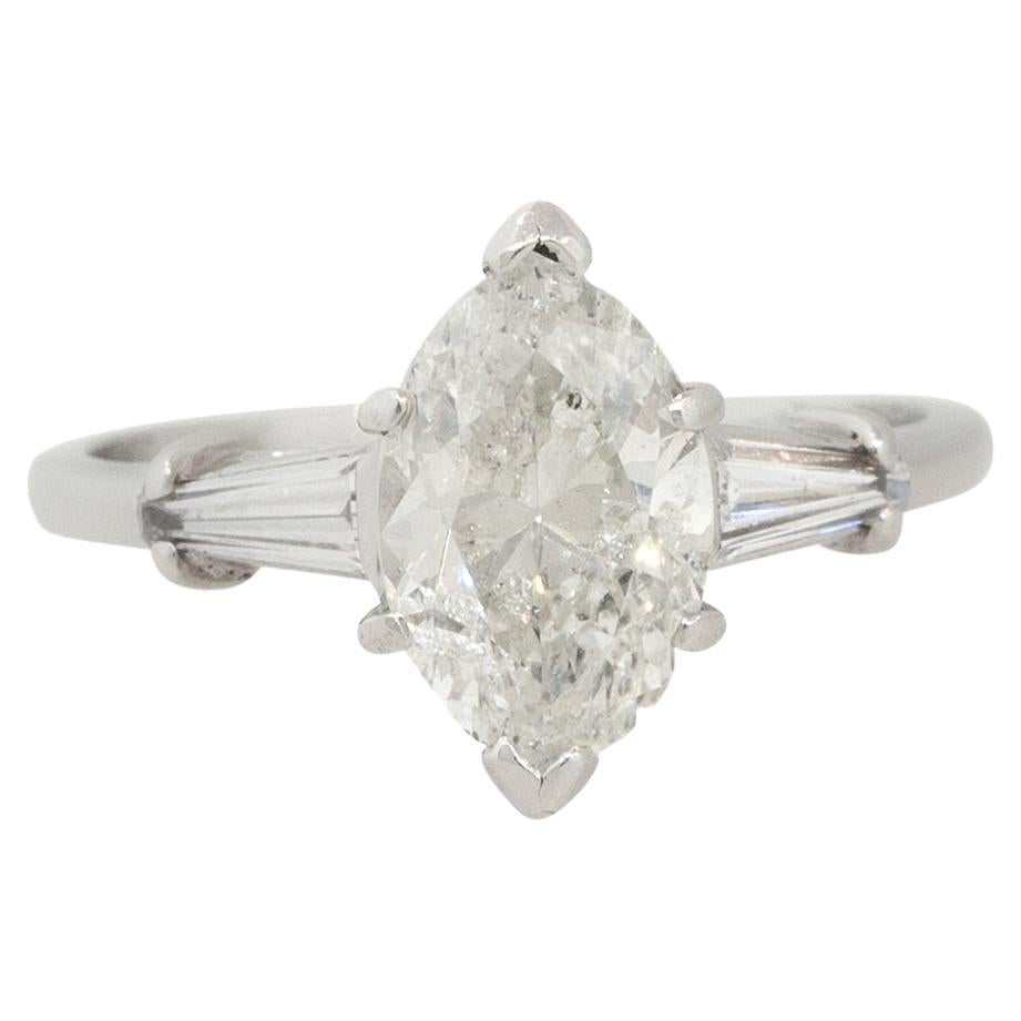 Natural 2.10 Carat Marquise Diamond Engagement Ring Platinum in Stock