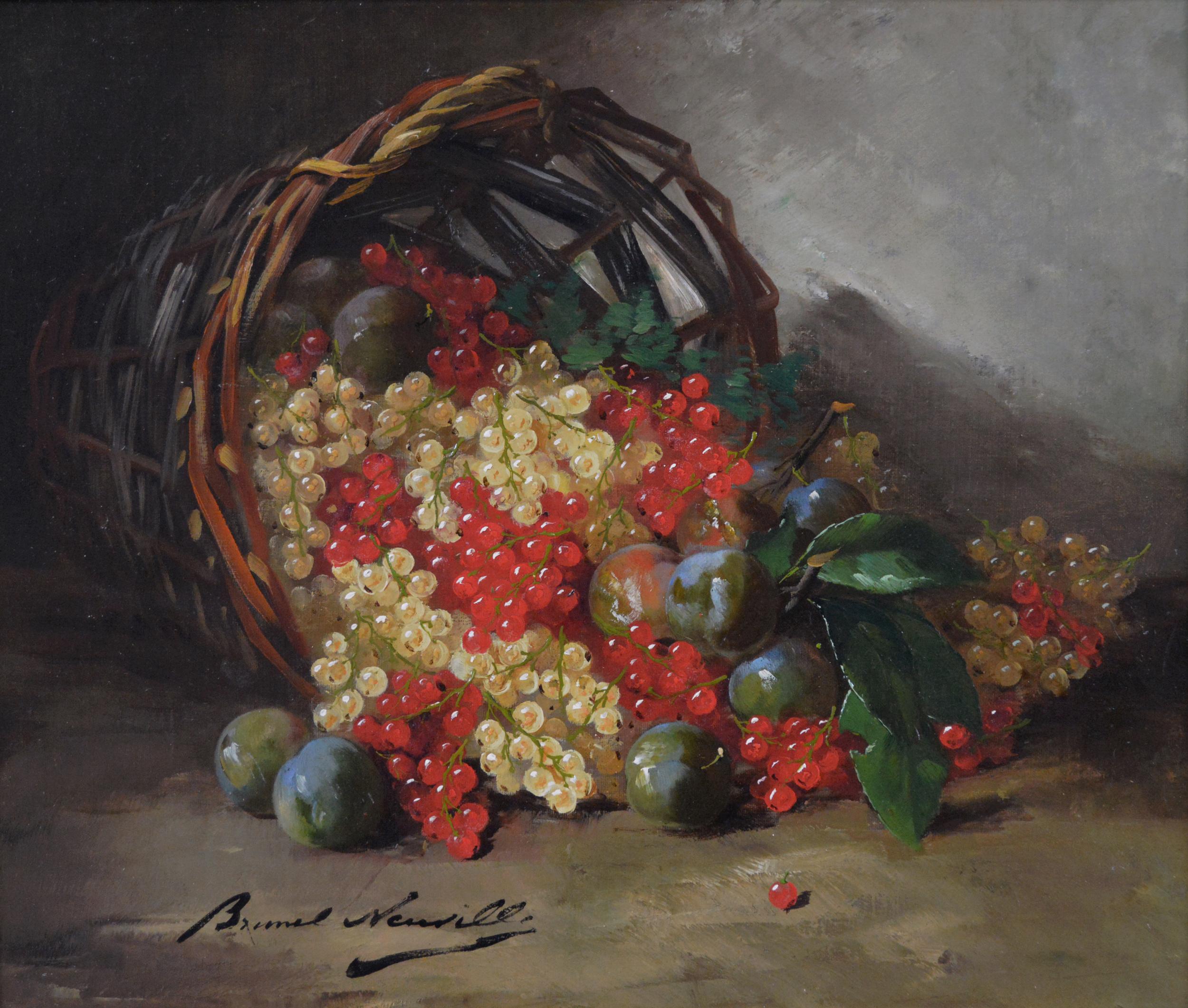 Natura morta del XIX secolo dipinta a olio con frutta  - Painting di Alfred Arthur Brunel De Neuville