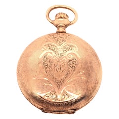 Antique 14 Karat Yellow Gold Engraved Case Elgin Pocket Watch, circa 1895