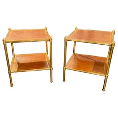 Pair of Modern Maison Brass and Leather Side Tables