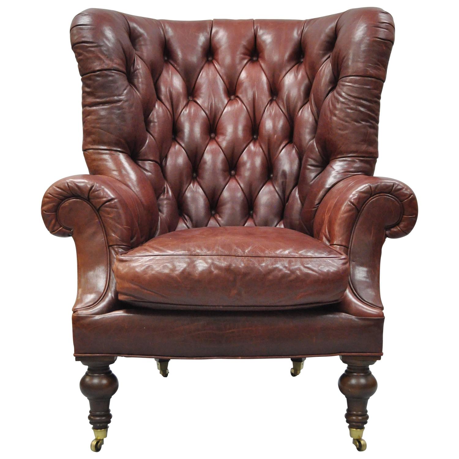 Oversized Lillian August Brown Tufted Leather English Chesterfield