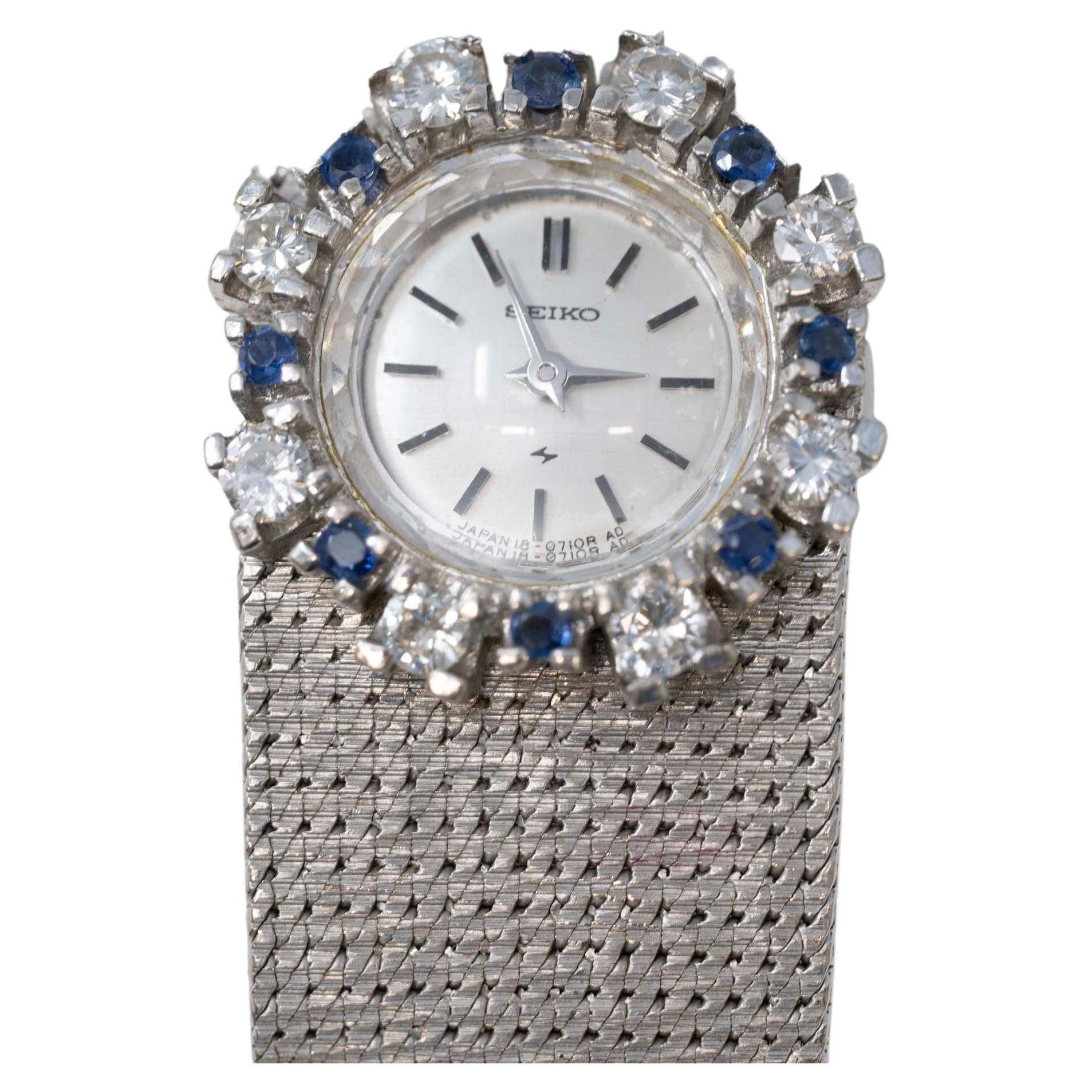 Seiko 14k White Gold Diamond & Sapphire Ladies Watch