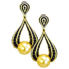 Alex Soldier South Sea Pearl Diamond Gold Drop Earrings One of a Kind